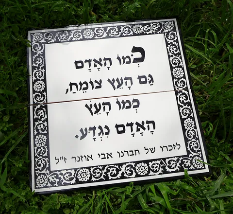 שלטי הנצחה - שלט קרמיקה לזכר חבר קיבוץ - 2 אריחים